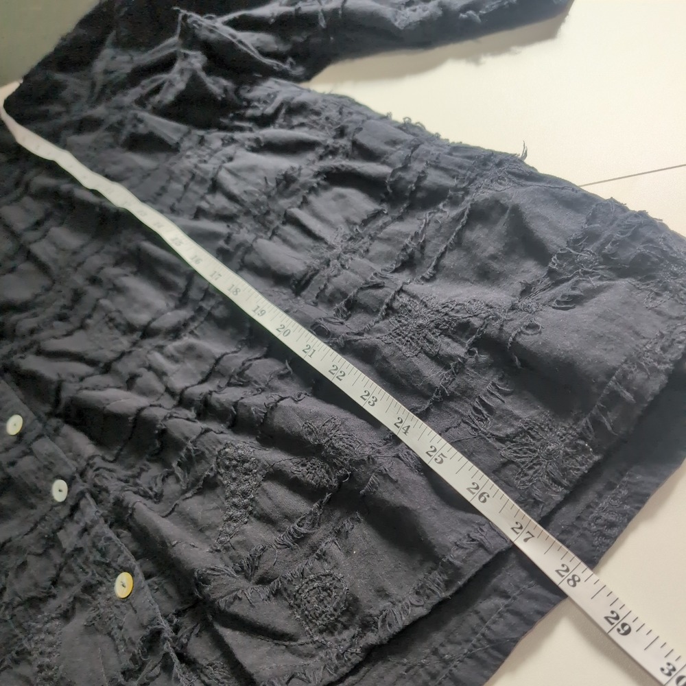 Lulu-B Black Textured Embroidered Cotton Button Down Shirt Plus Size 2X Boho - Picture 9 of 10